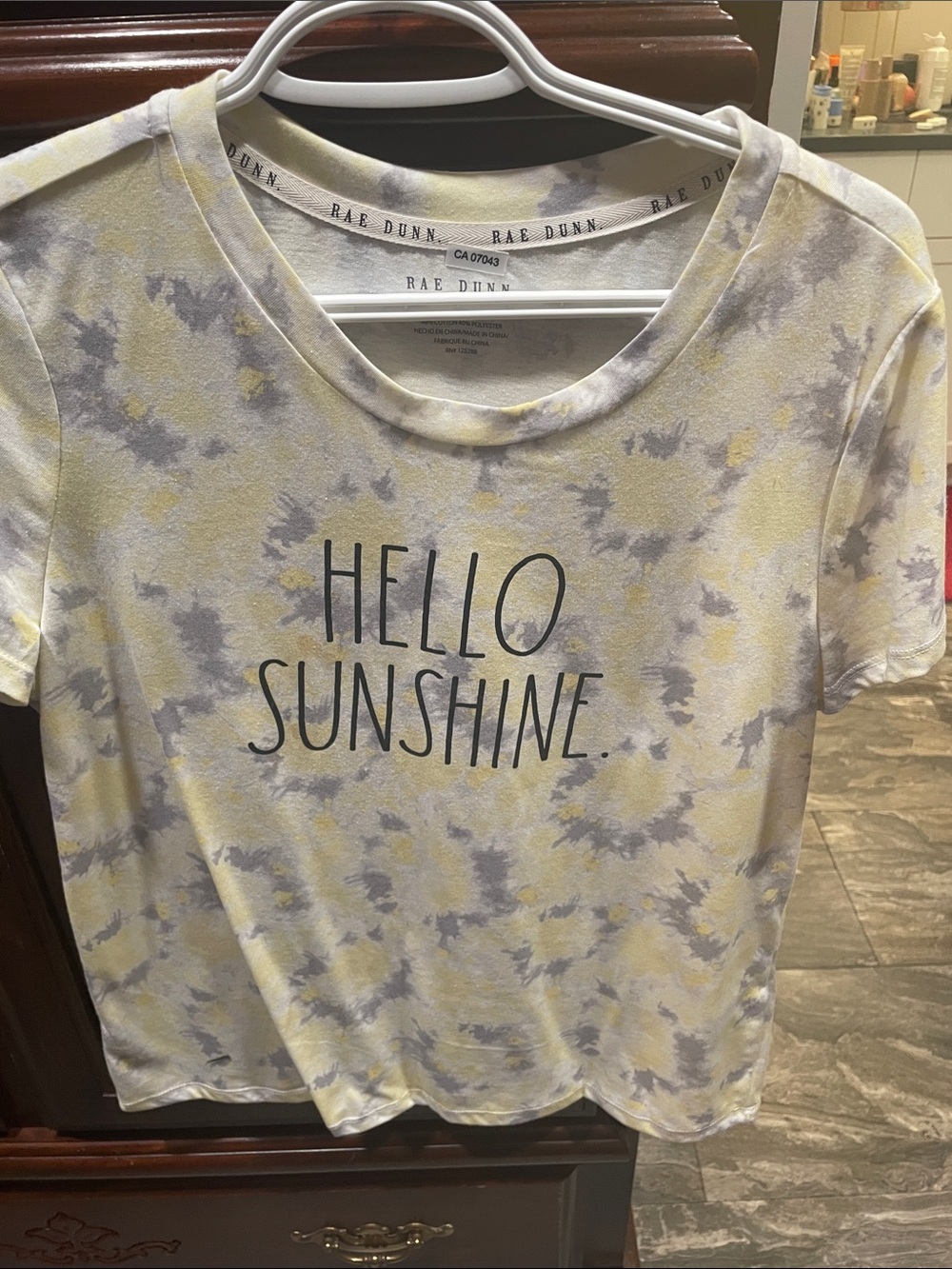 Rae Dunn Yellow and Gray Tie-Dye "Hello Sunshine" Tee